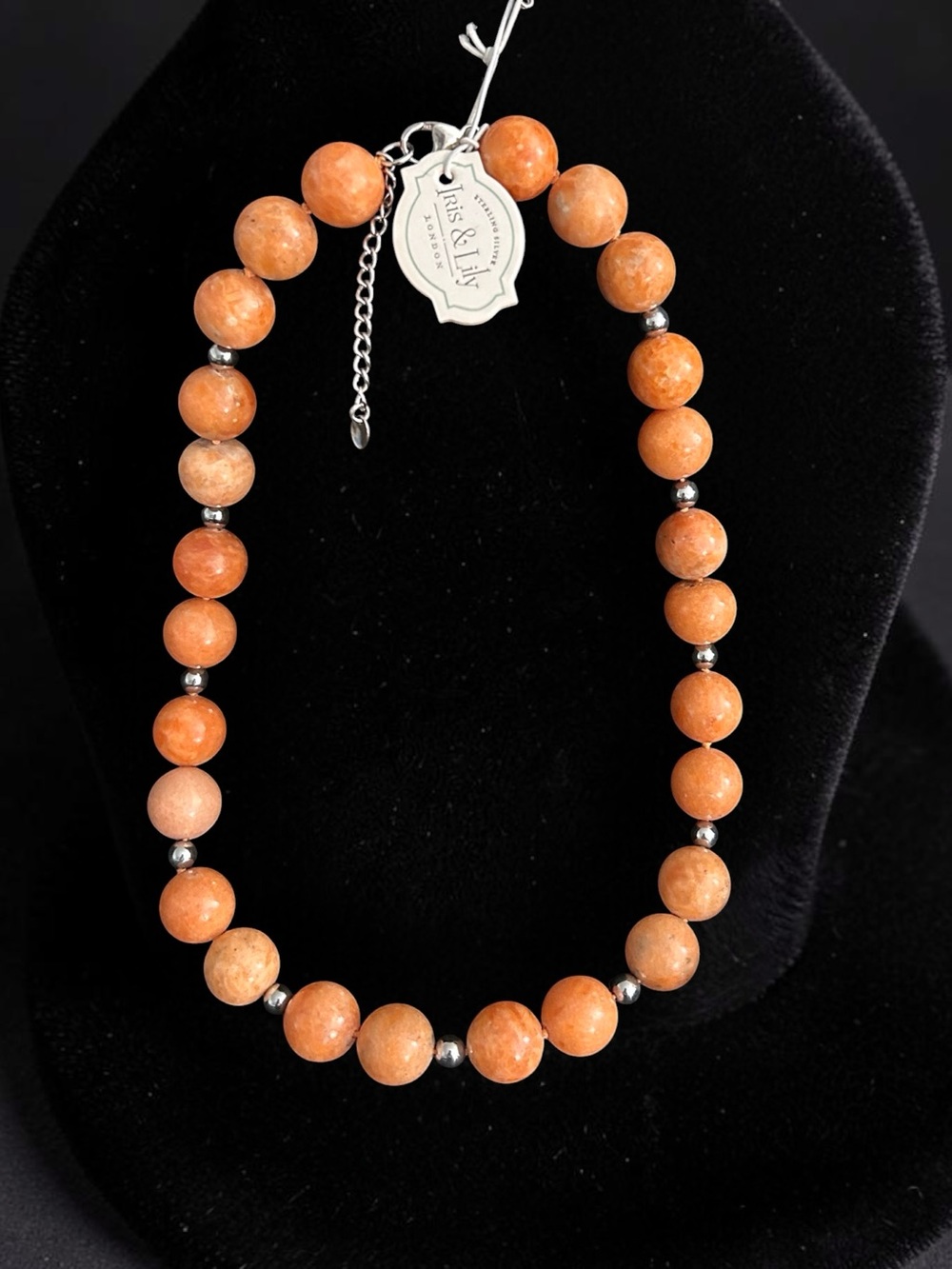 NWT Iris & Lily Orange Jasper Sterling Silver 925 Beaded Necklace